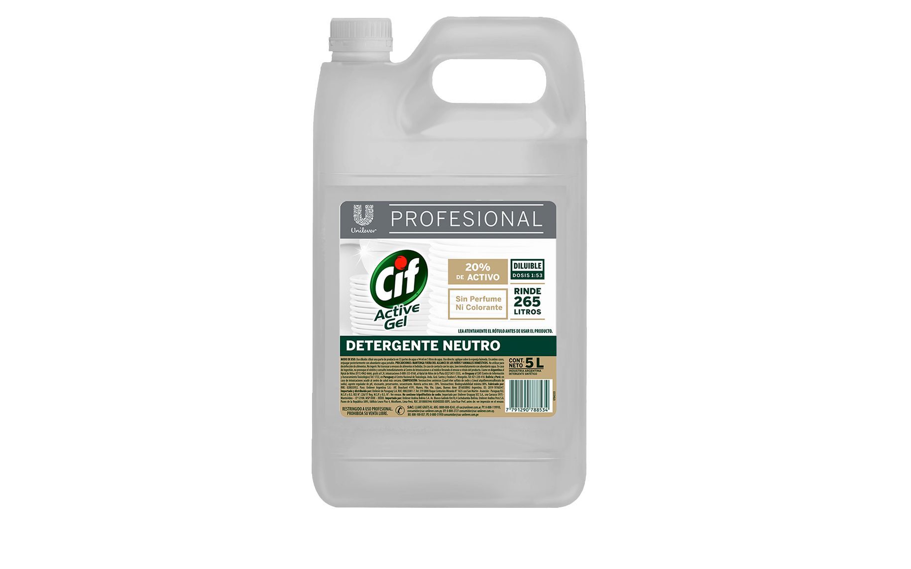 Envase gris de revestimiento profesional para exteriores de hormigón, con asa y etiqueta del producto.