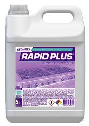 Contenedor de limpieza THOMAS Rapid Plus blanco de 5 litros con etiqueta y asa moradas.