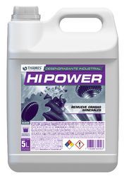 Bidón blanco de 5 litros de limpiador THYMES HIPOWER con etiqueta morada, indicado para eliminar grasa y minerales.