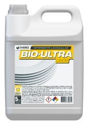 Jarra de limpieza Bio-Ultra Lemon blanca con tapa y asa grises sobre fondo liso.