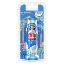 Botella de limpiador Blue Pato en envase transparente con etiqueta blanca y azul.