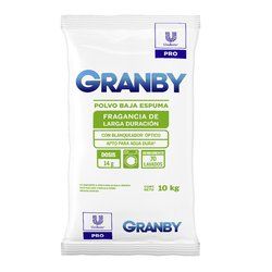 Saco de arroz Granby blanco con etiqueta azul y verde, paquete de 10 kg.