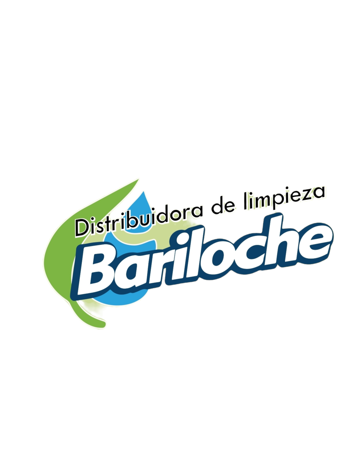 Logo de Distribuidora de limpieza Bariloche en azul y verde, con el nombre destacado en blanco.