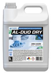 Contenedor blanco de 5 litros para limpieza en seco AL-DUO con etiqueta azul para limpieza de suelos.