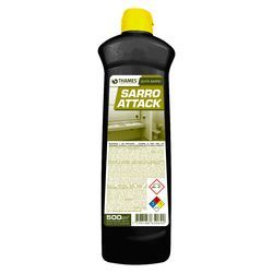 Botella Black Thums SARRO ATTACK con tapón amarillo sobre fondo blanco