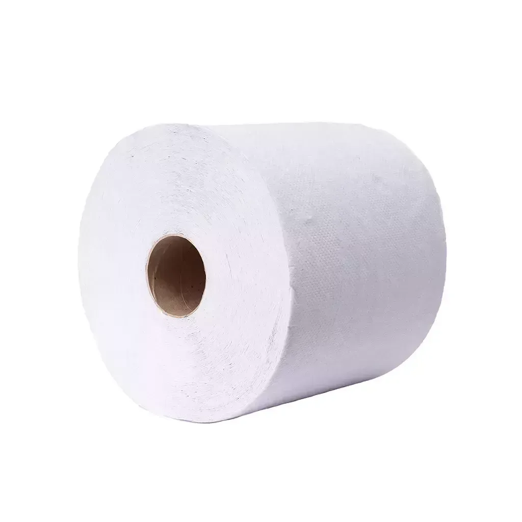 Rollo de papel higiénico blanco sobre fondo liso