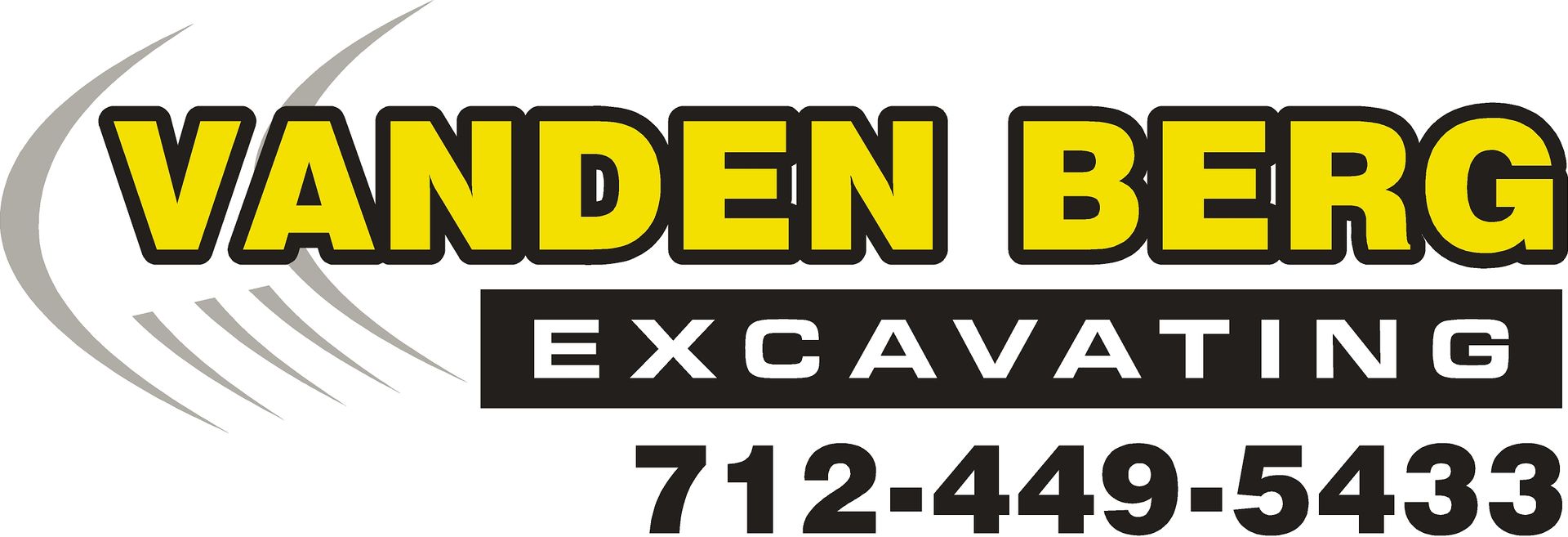 Vanden Berg Excavating logo with yellow and black text and phone number 712-449-5433