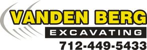 Vanden Berg Excavating logo with yellow and black text and phone number 712-449-5433