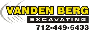 Vanden Berg Excavating logo with yellow and black text and phone number 712-449-5433