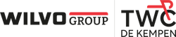 Logo's: WILVO GROUP, zwarte tekst, rode lijn; TWC DE KEMPEN, zwarte tekst, rood gestileerd ontwerp.