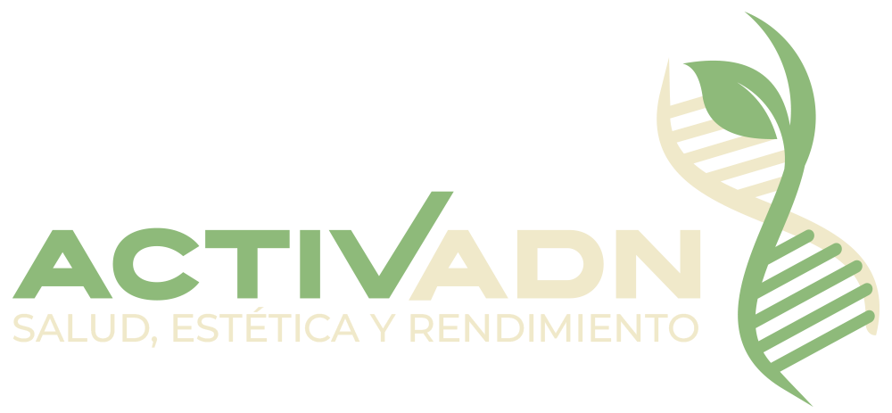 Logo for ActivADN, with DNA helix and leaf design. Text says