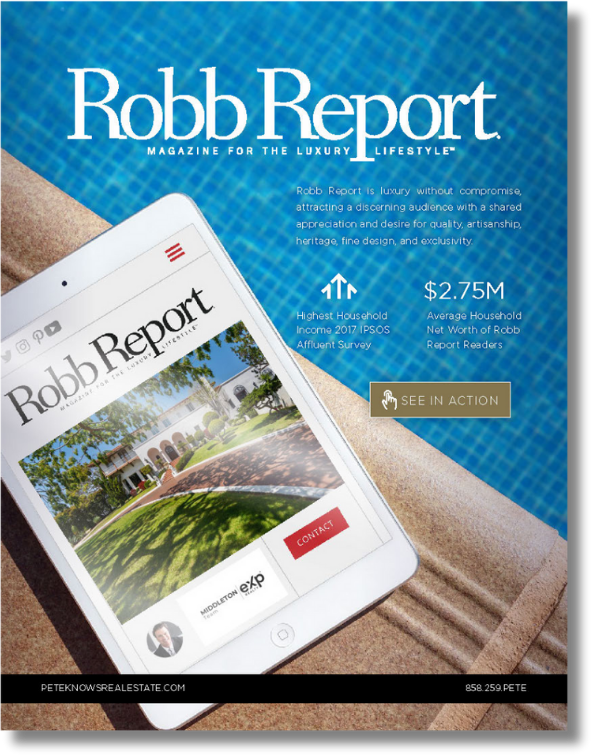 The cover of robb report magazine with a tablet on it
