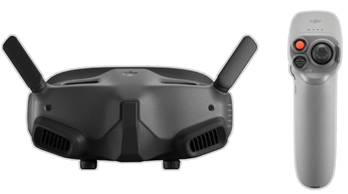 Un dron con una cámara y un control remoto sobre un fondo blanco.