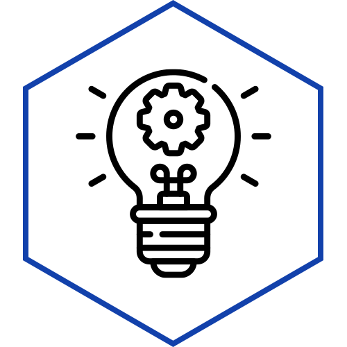 An icon of a light bulb with gears inside of it.