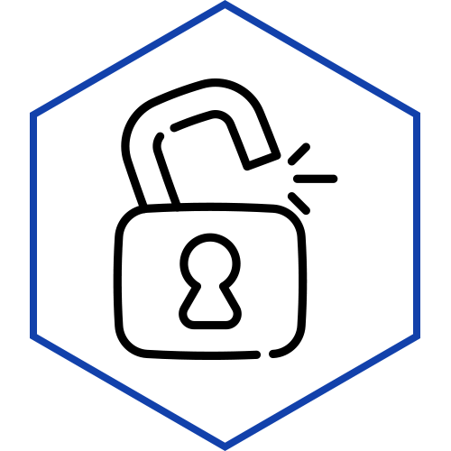 A line drawing of an open padlock with a keyhole.