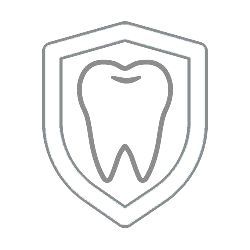 Gray outline of a tooth inside a shield icon, suggesting dental protection or insurance