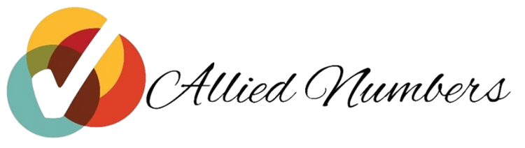 A logo for allied numbers with a check mark in the middle.