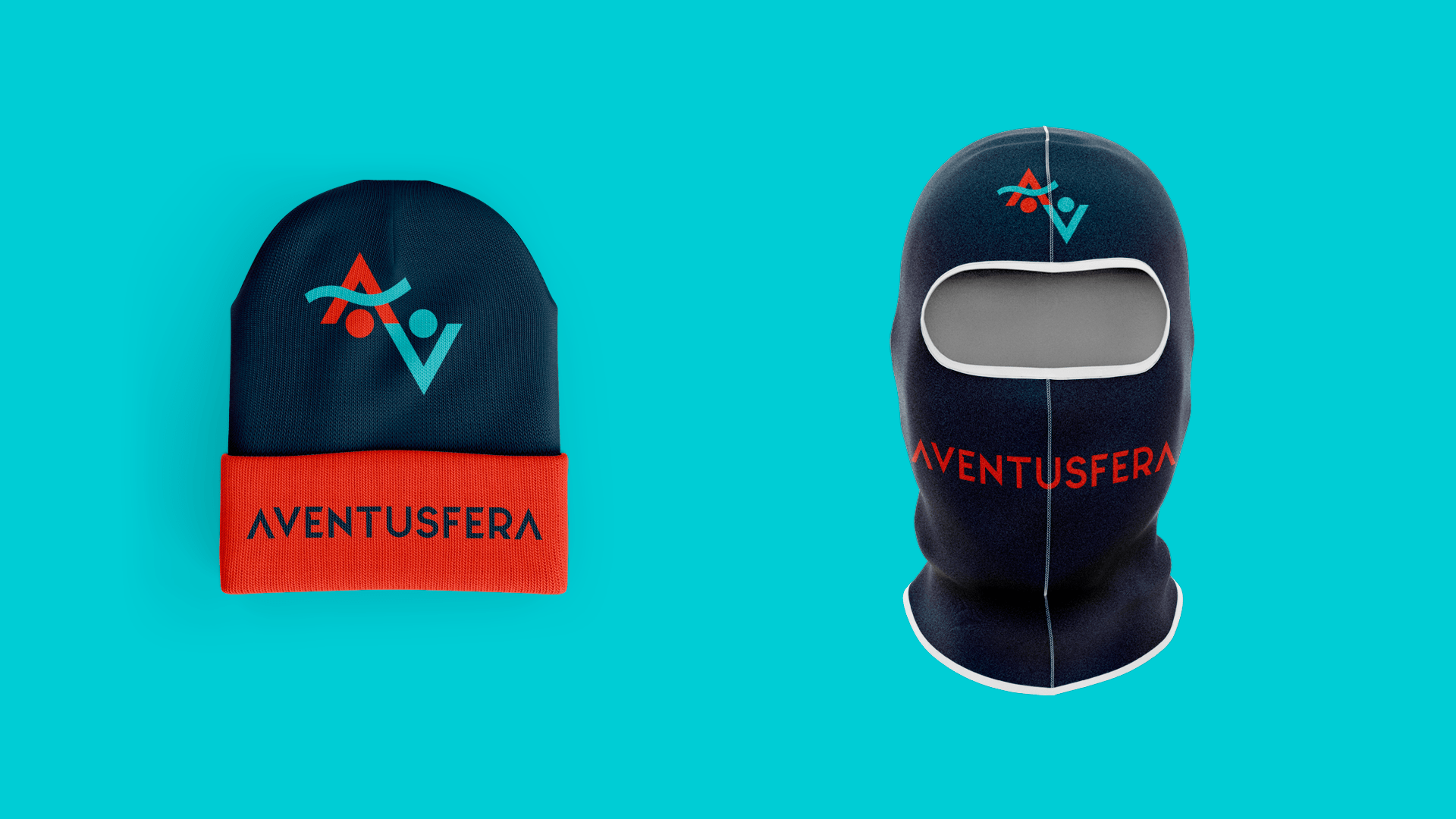 Um gorro azul-marinho e uma balaclava combinando, ambos com o logotipo 