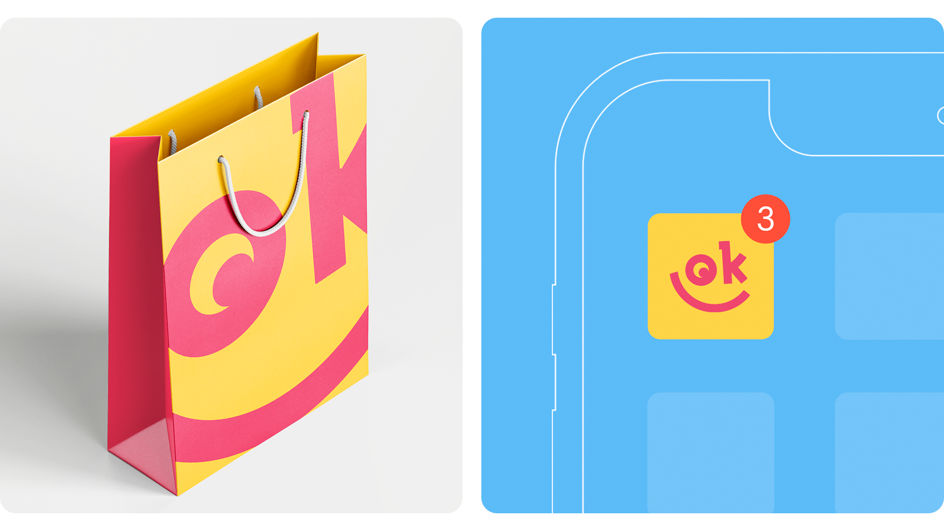 Uma sacola de compras e um telefone com uma notificação.