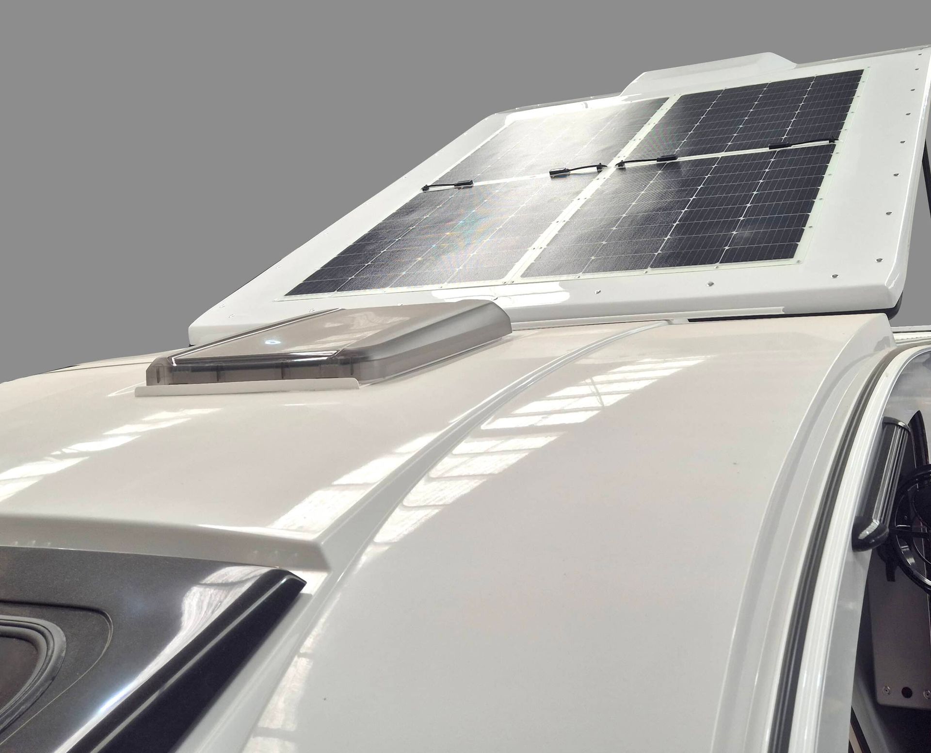 A camper trailer’s roof solar panel.