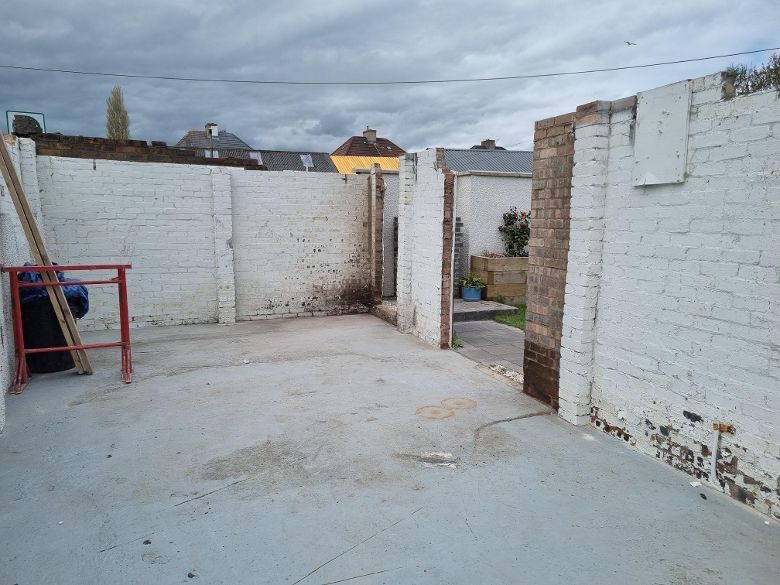 detached garage with roof removed