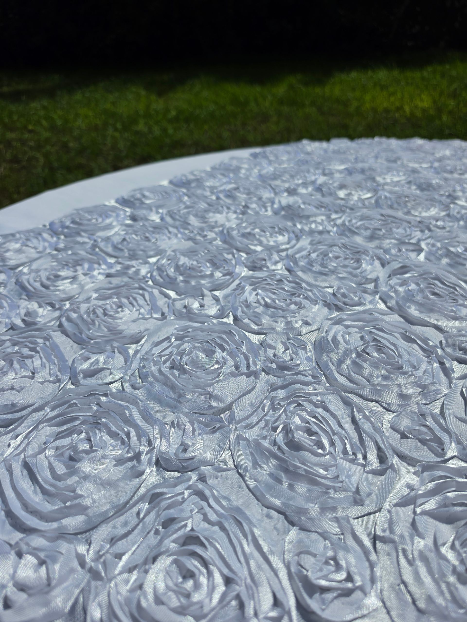 6ft Square White Rose Tablecloth Topper