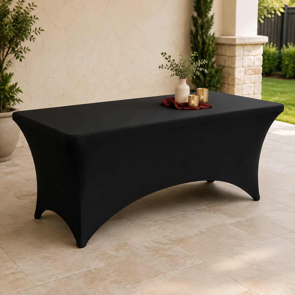 6-Foot Black Fitted Stretch Table Cover