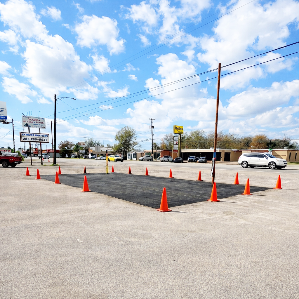 Asphalt Paving in Progress on A Large, Flat Surface — Sealy, TX — Sealy Paving, Inc. Asphalt Paving in Progress on A Large, Flat Surface — Sealy, TX — Sealy Paving, Inc.