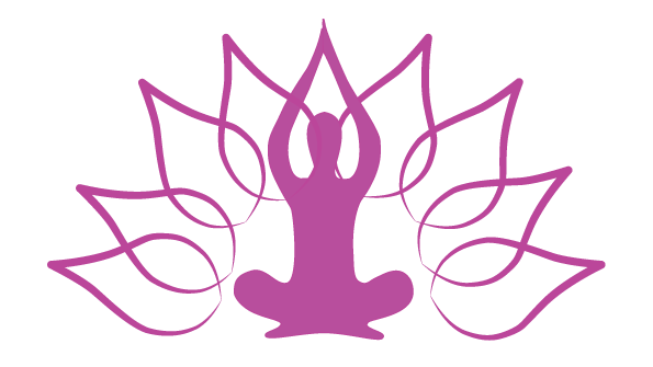 Purple lotus logo with a seated meditation figure and stylized leaves around it