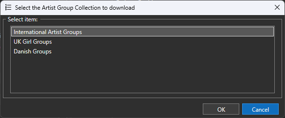 A window that says select the artist group collection to download