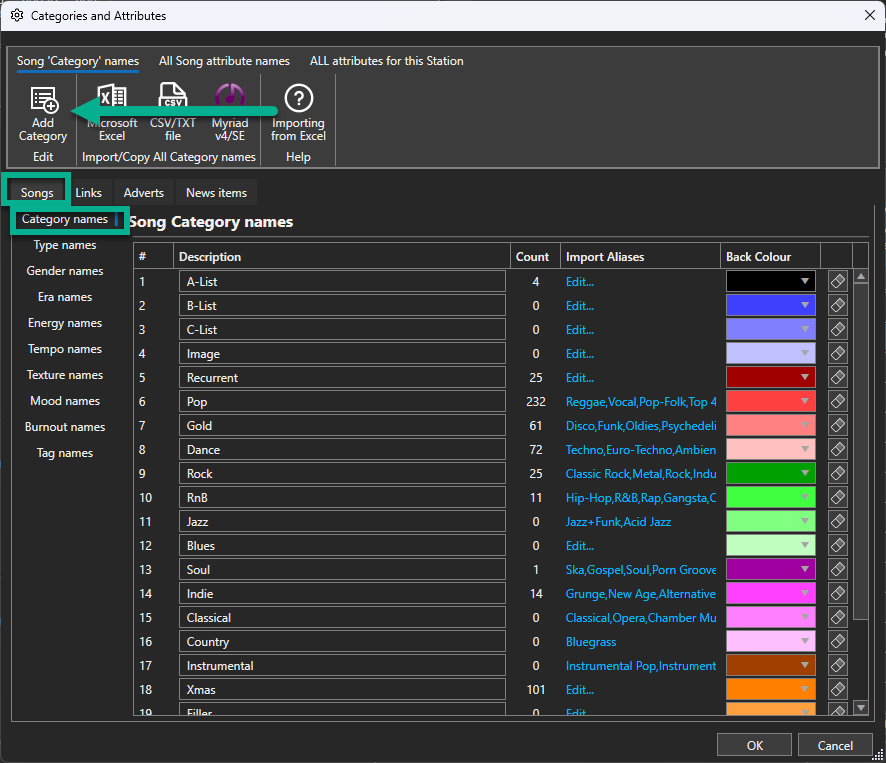 Add a Song Category in Myriad Playout.