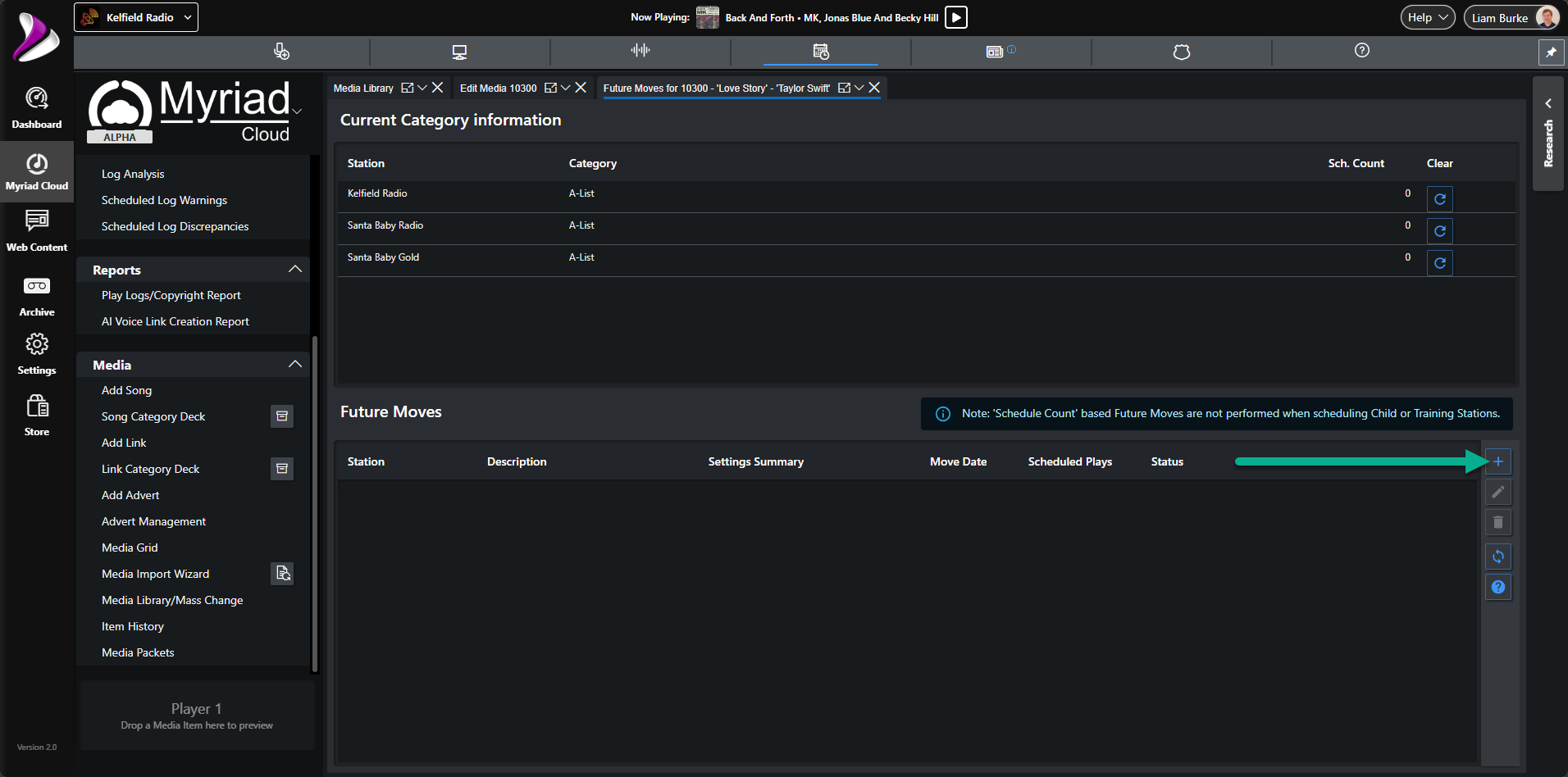 Add Future Move button Myriad Cloud