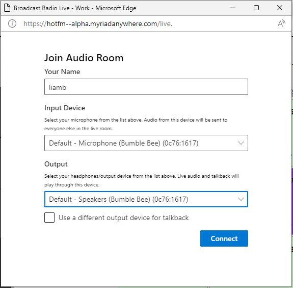 A computer screen shows a join audio room page