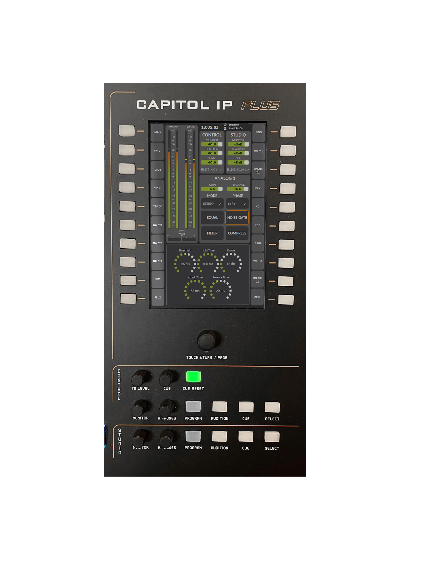 AEQ Capitol Plus control screen and user buttons.