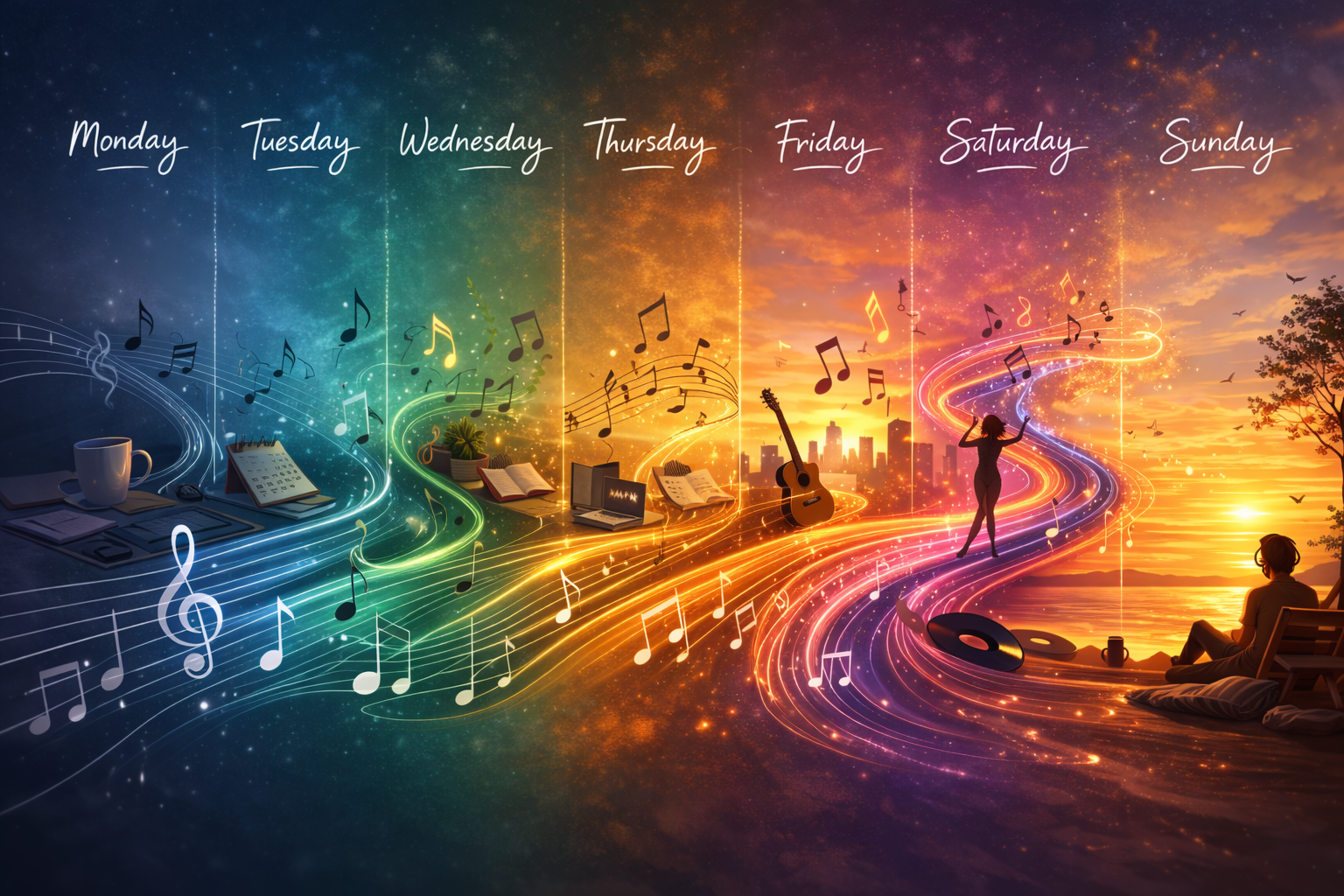 Digital visualization of diverse music rotation and smart scheduling for radio automation logs.
