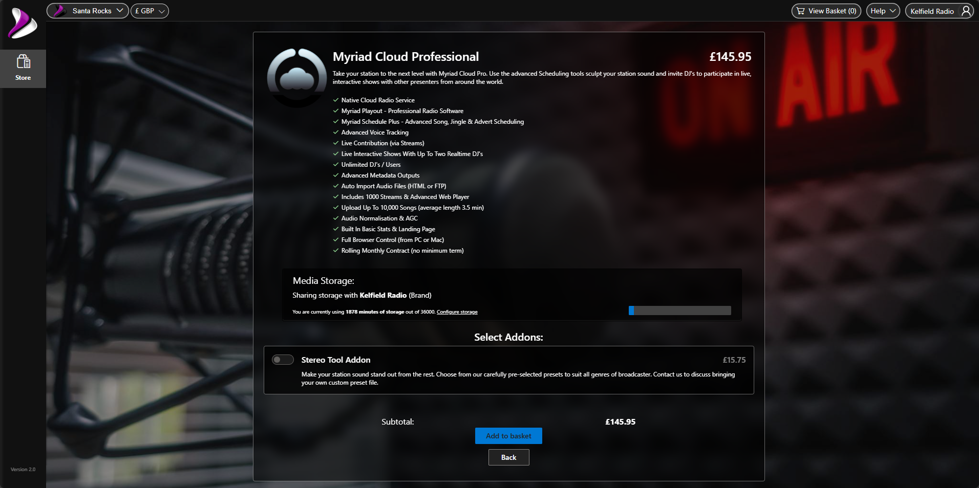 Myriad Cloud option selects.