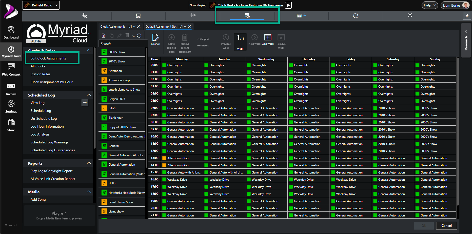 Clock Assignment Grid in Myriad Cloud