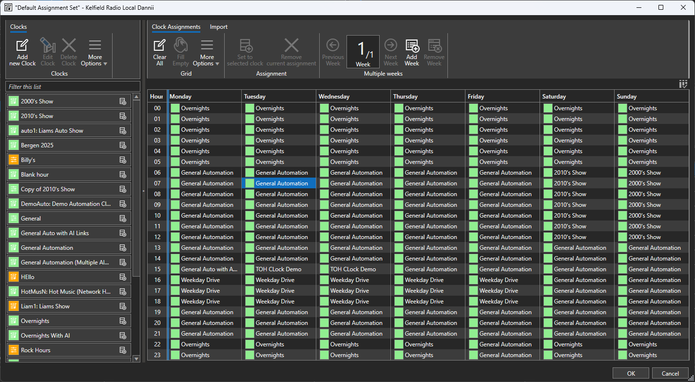Clocks and Clock Assignments in Myriad Playout.