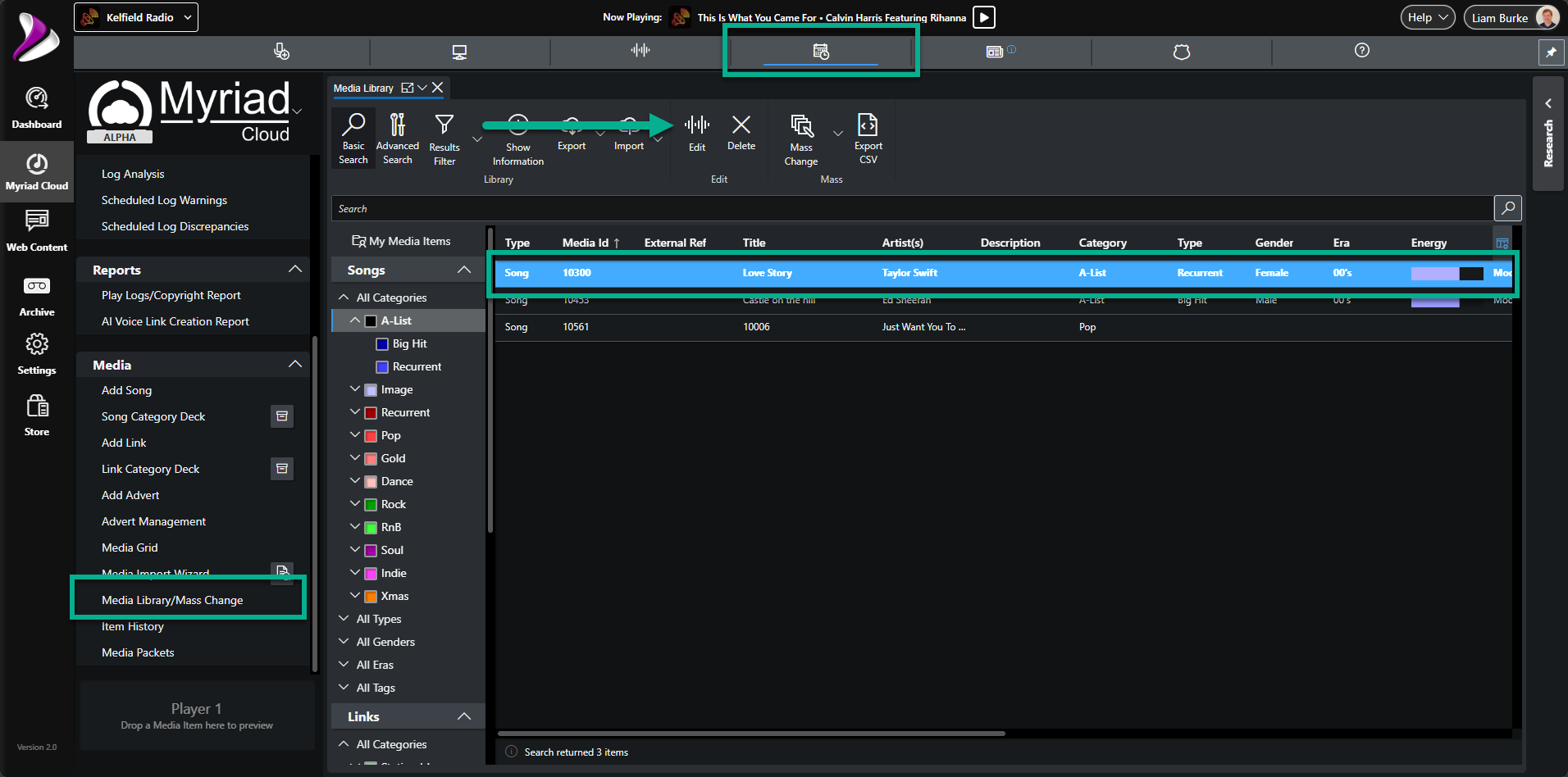 Access Edit via the Schedule module in Myriad Cloud