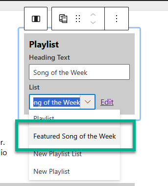 Select the Featured Song of the Week list.