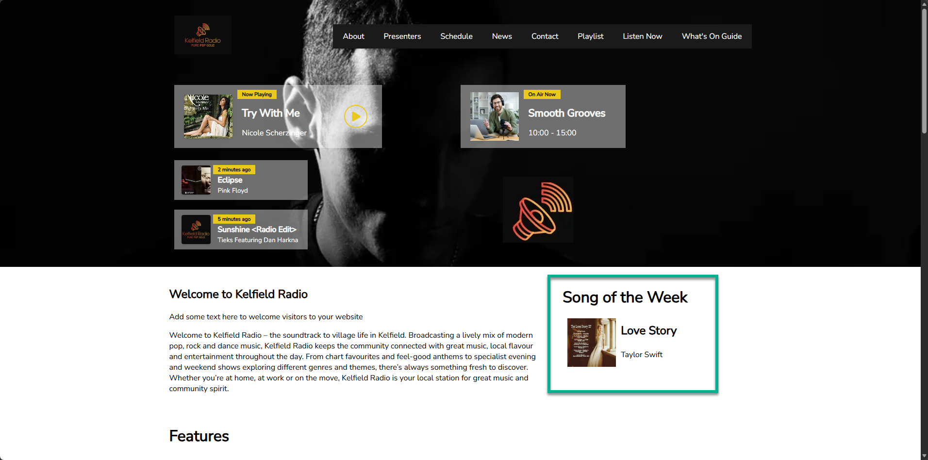 Screen shot of example customer website