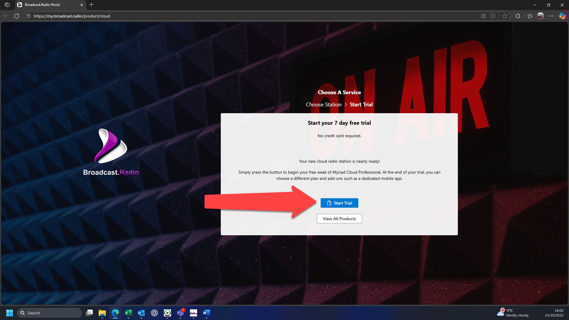 Click on the Start Trial button to begin trial.