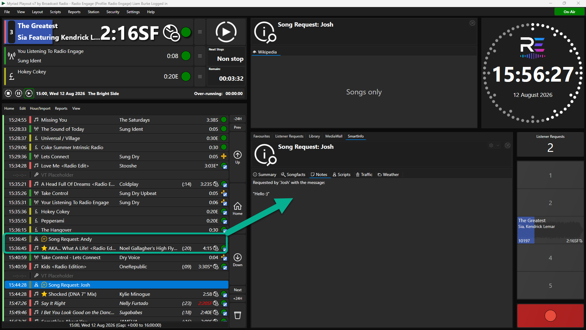 Listener message displayed in SmartInfo.