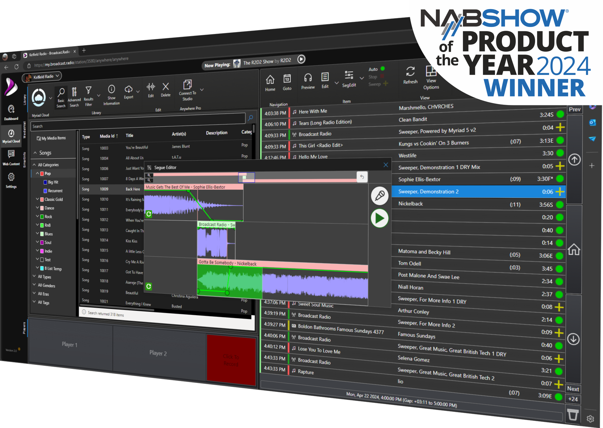 Myriad Cloud NAB product of the year screen shot.