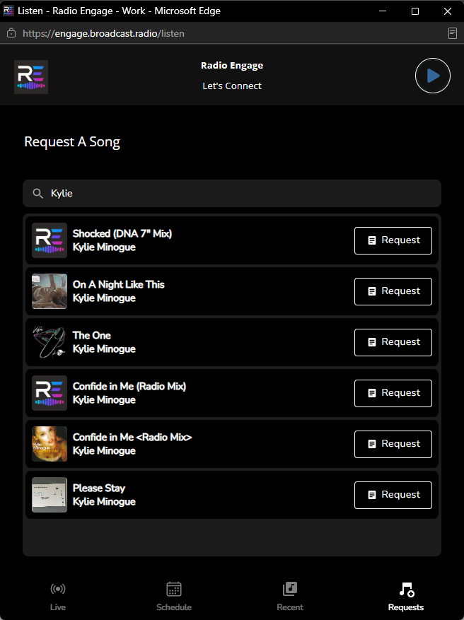 Listener Requests in Web Player