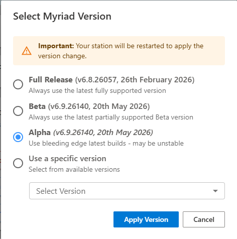 Select MYriad Cloud version