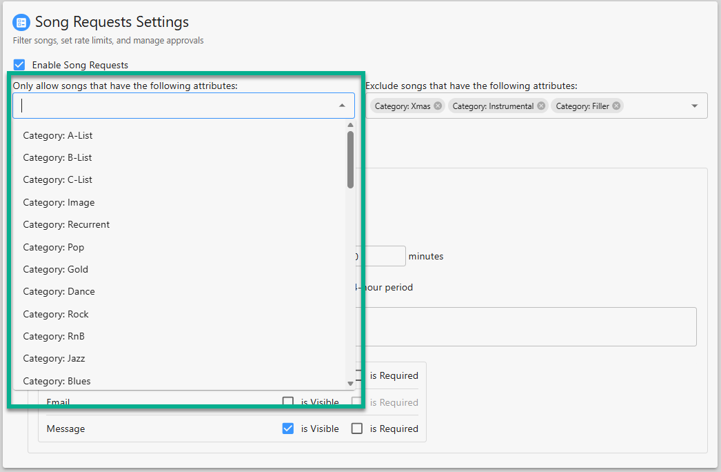Filter Requestable Songs by Attribute
