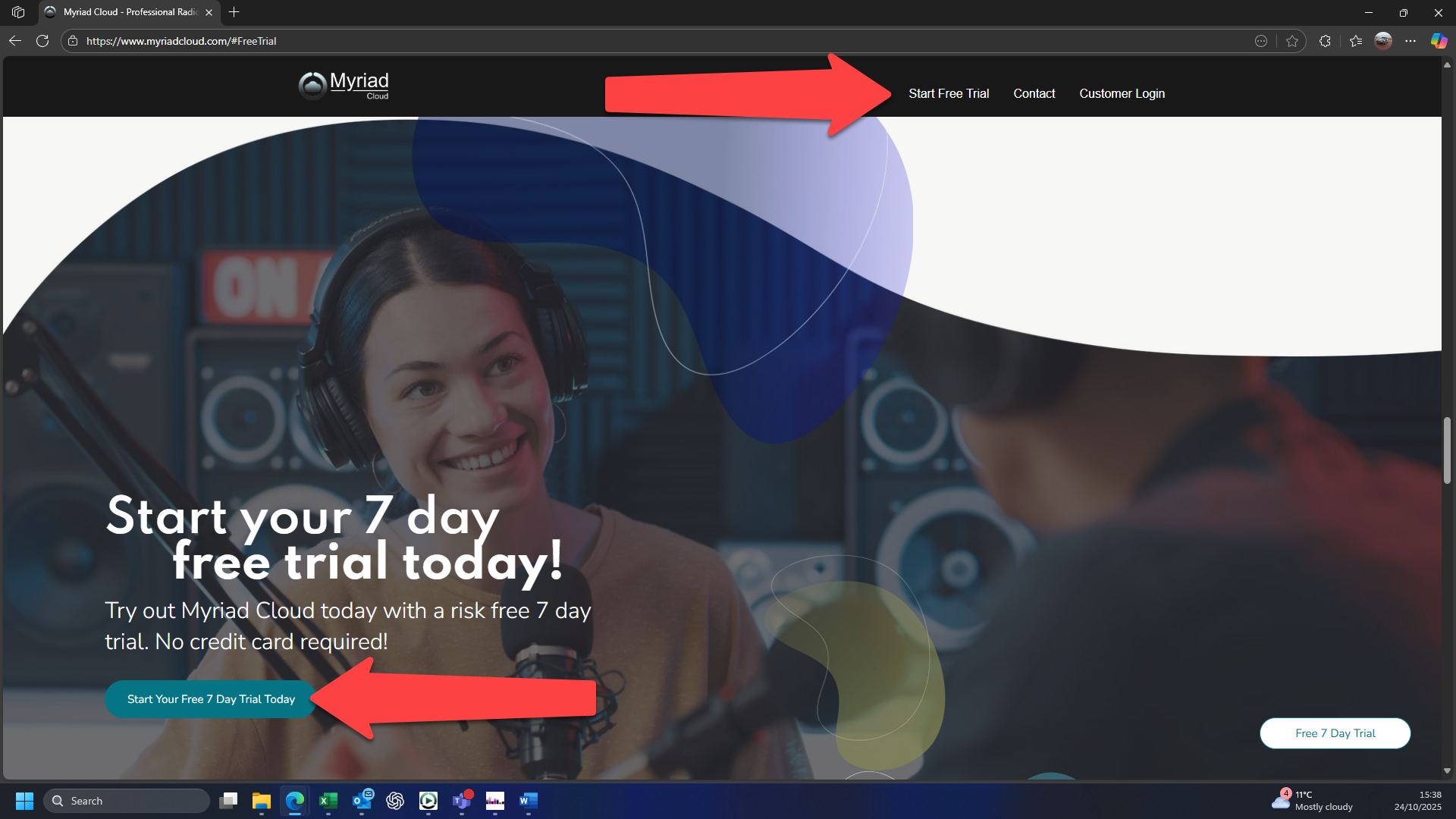 Screenshot from website with arrows showing where to click.