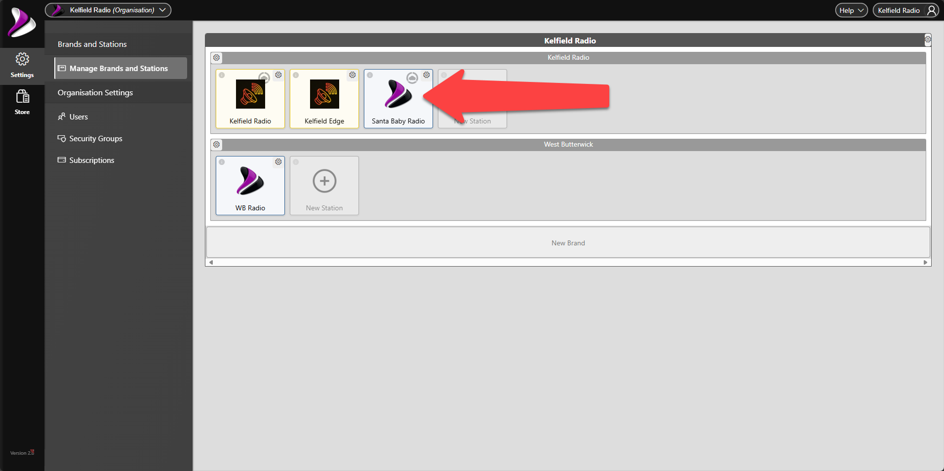 Open a Station within a brand - screen shot.