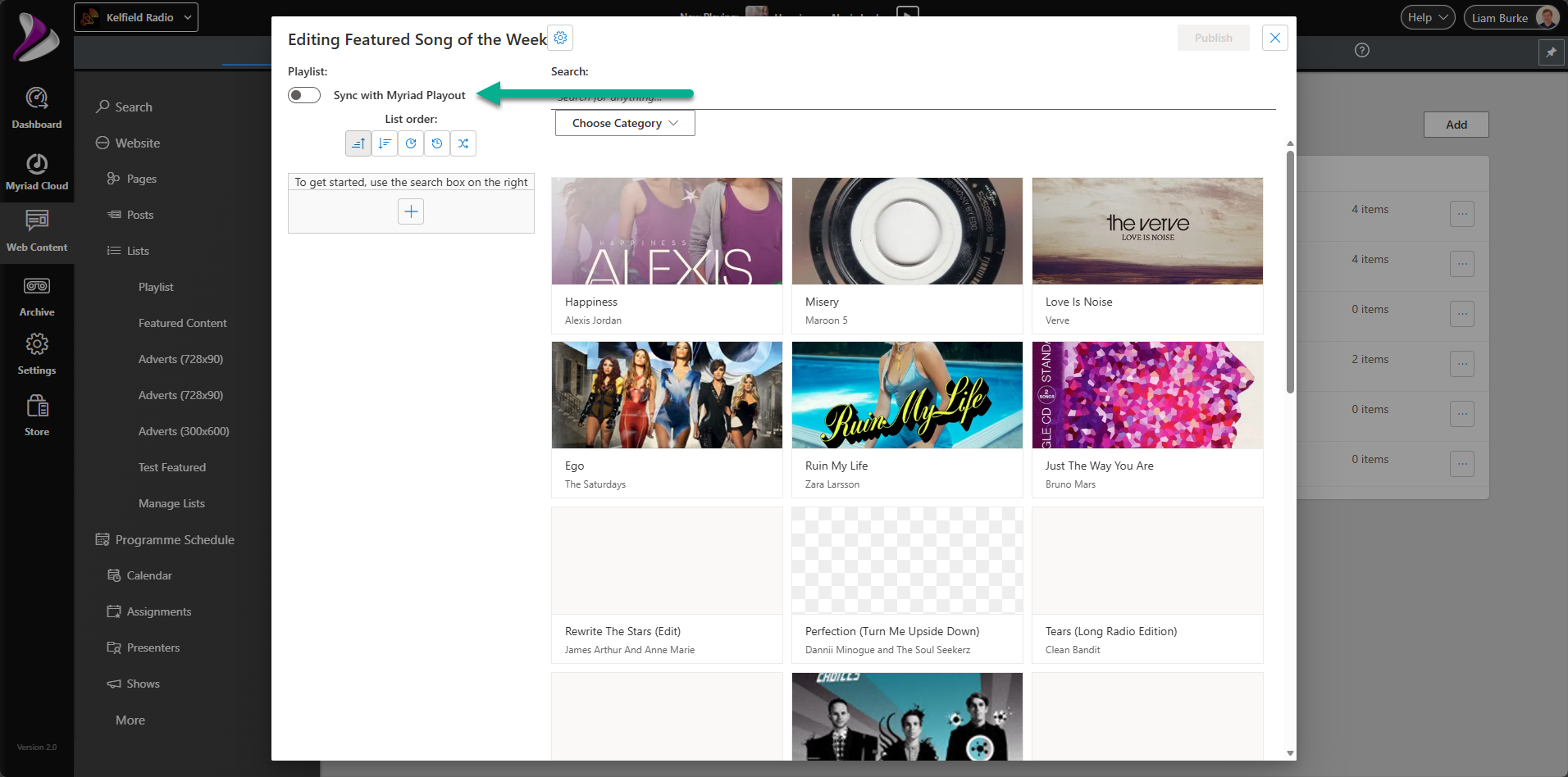 Turn on Sync with Myriad Playout